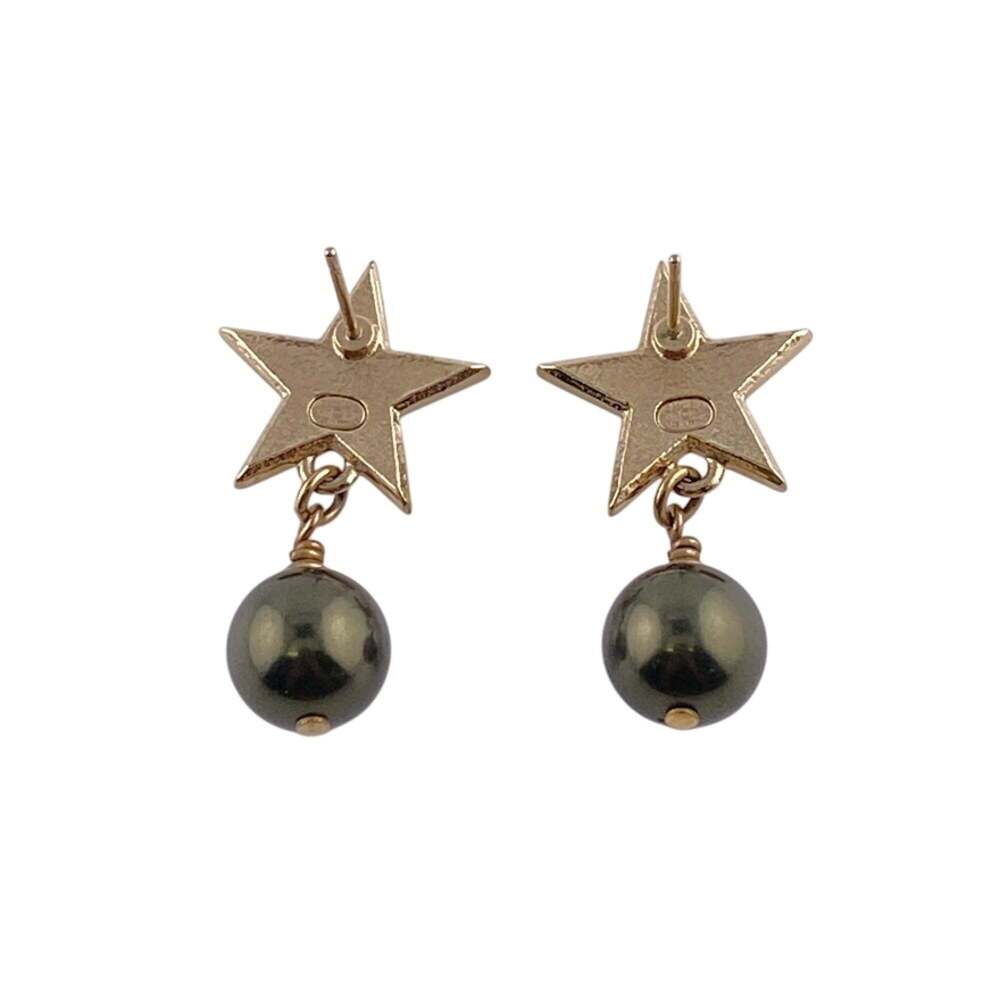 CHANEL Authentic Green Pearl Logo Earrings - Picture 1 of 8